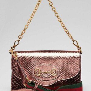 Gucci Pink Metallic Snakeskin Horsebit 1955 Small Crossbody Bag